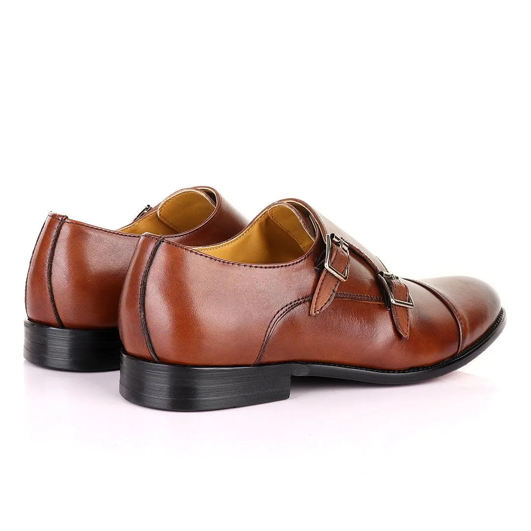 John Mendson Double Monk Strap Brown Leather Shoe