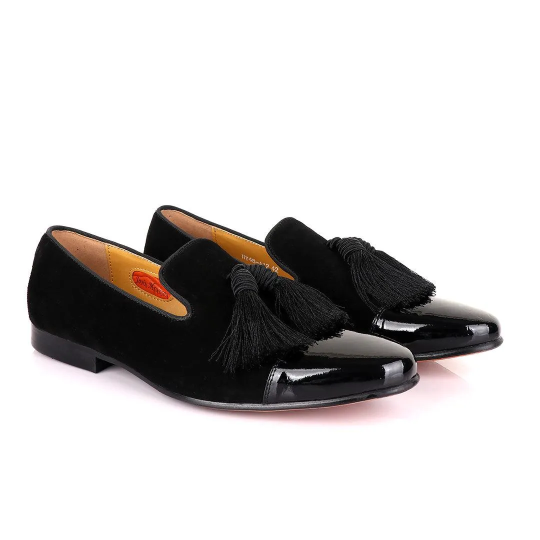 John Mendson Half Wetlips And Suede Black Tassel Loafer