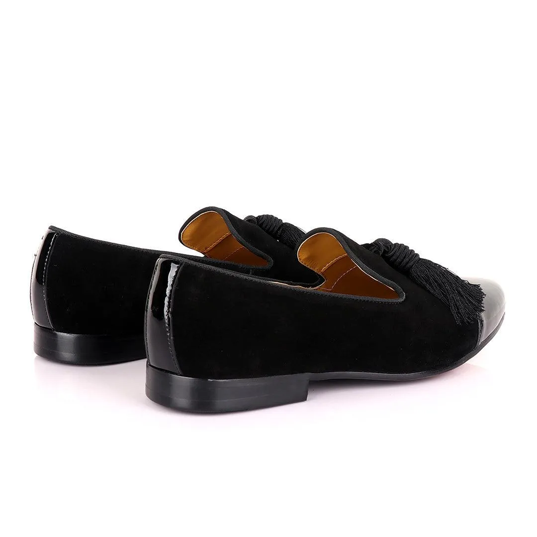 John Mendson Half Wetlips And Suede Black Tassel Loafer