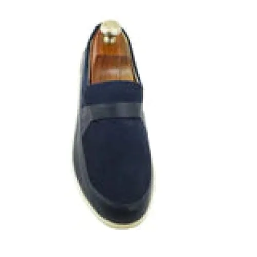 Johnny Famous Bally Style Tribeca Men's Navy Blue Leather and Suede Slip Ons