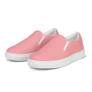 Light Pink Women's Slip Ons, Solid Colorful Pink Color Modern Minimalist Women’s Slip-On Canvas Shoes (US Size: 5-12)