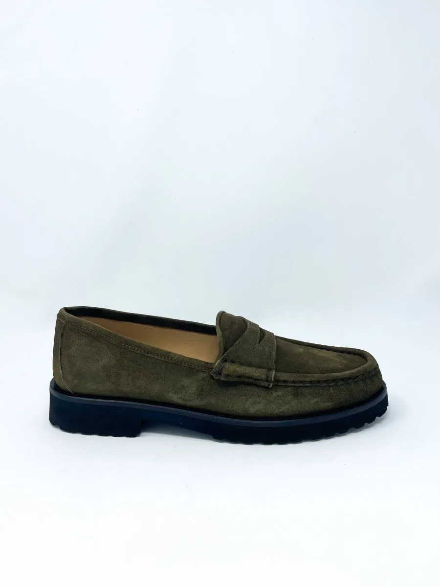 Lug Sole Loafer in Military Suede