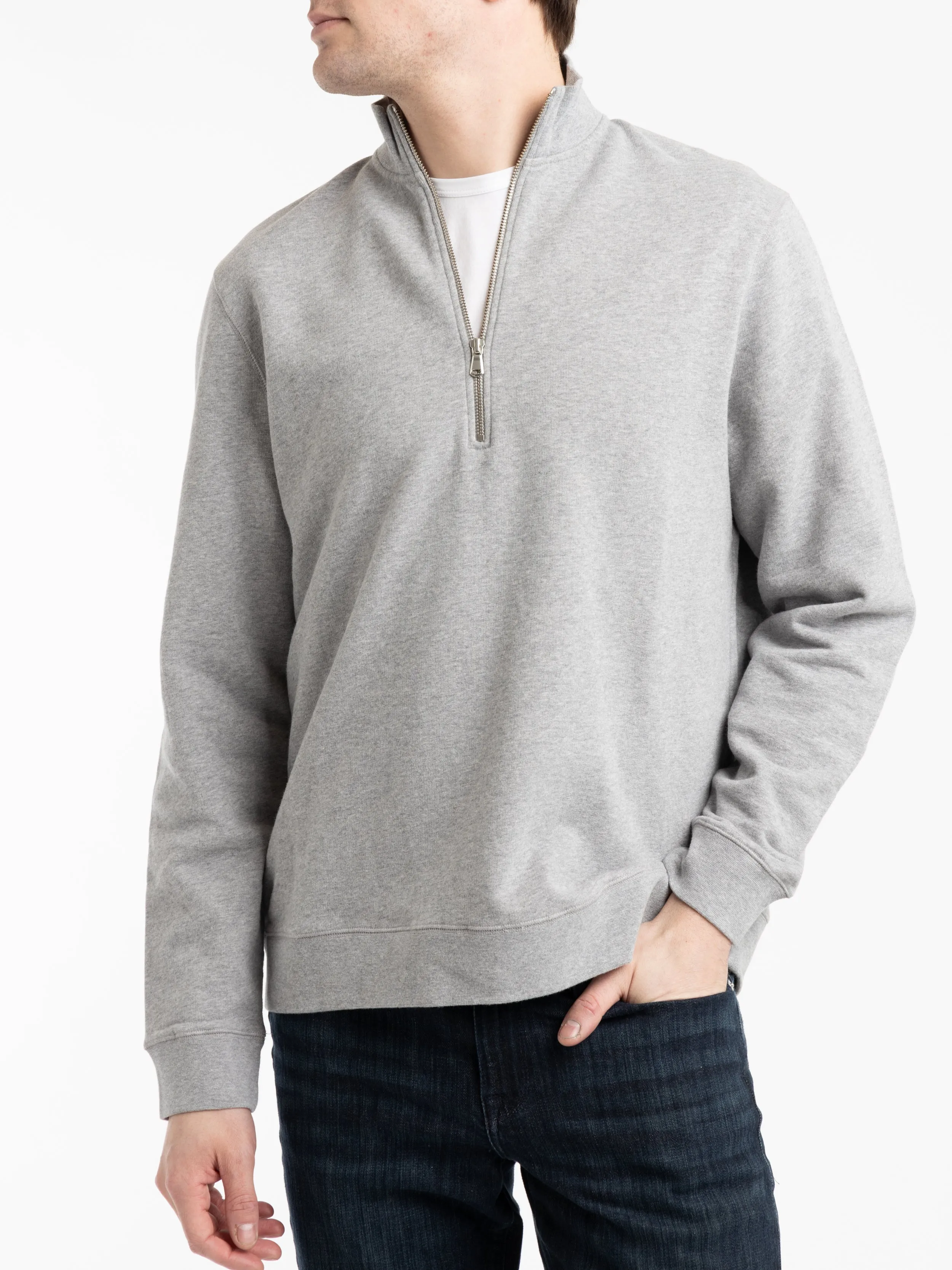 Melange Grey Half Zip Loopback Sweatshirt