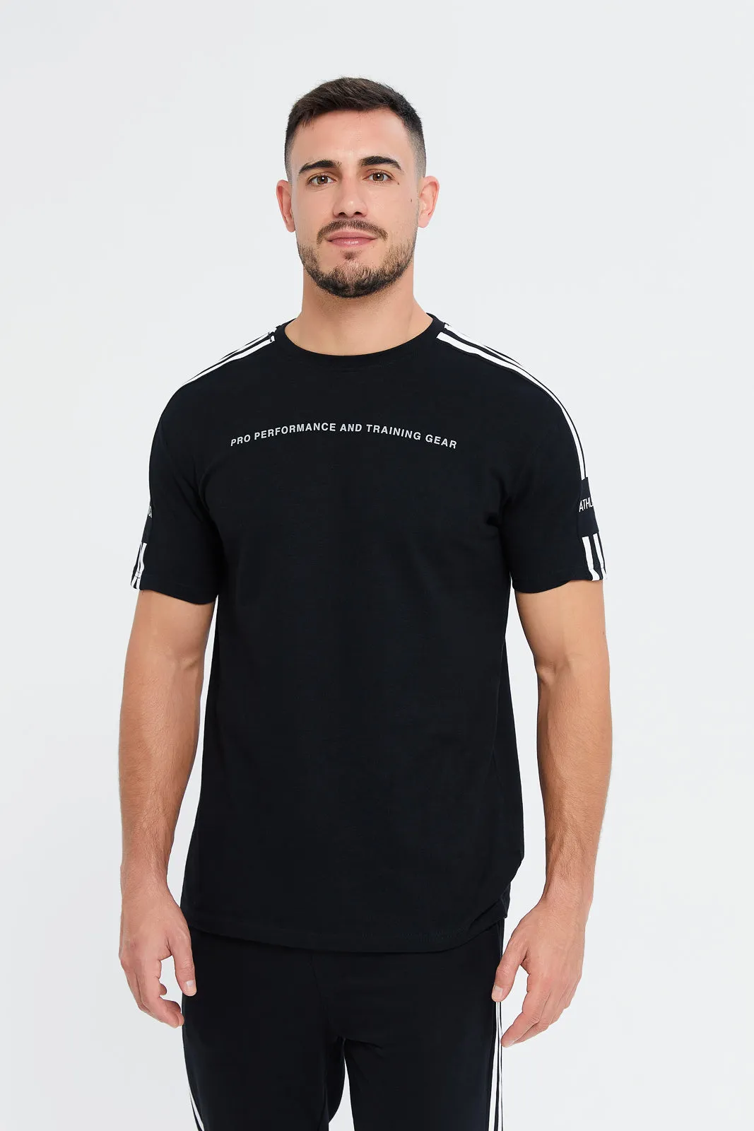 Men Black Chest Print Active T-Shirt