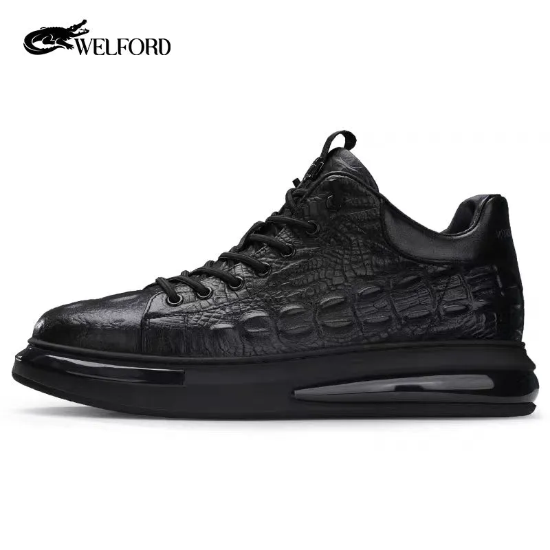 Men's crocodile print leather air cushion soft sole sneakers