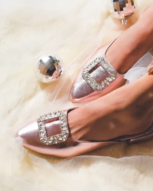 Metallic Rose Gold Mules for Women