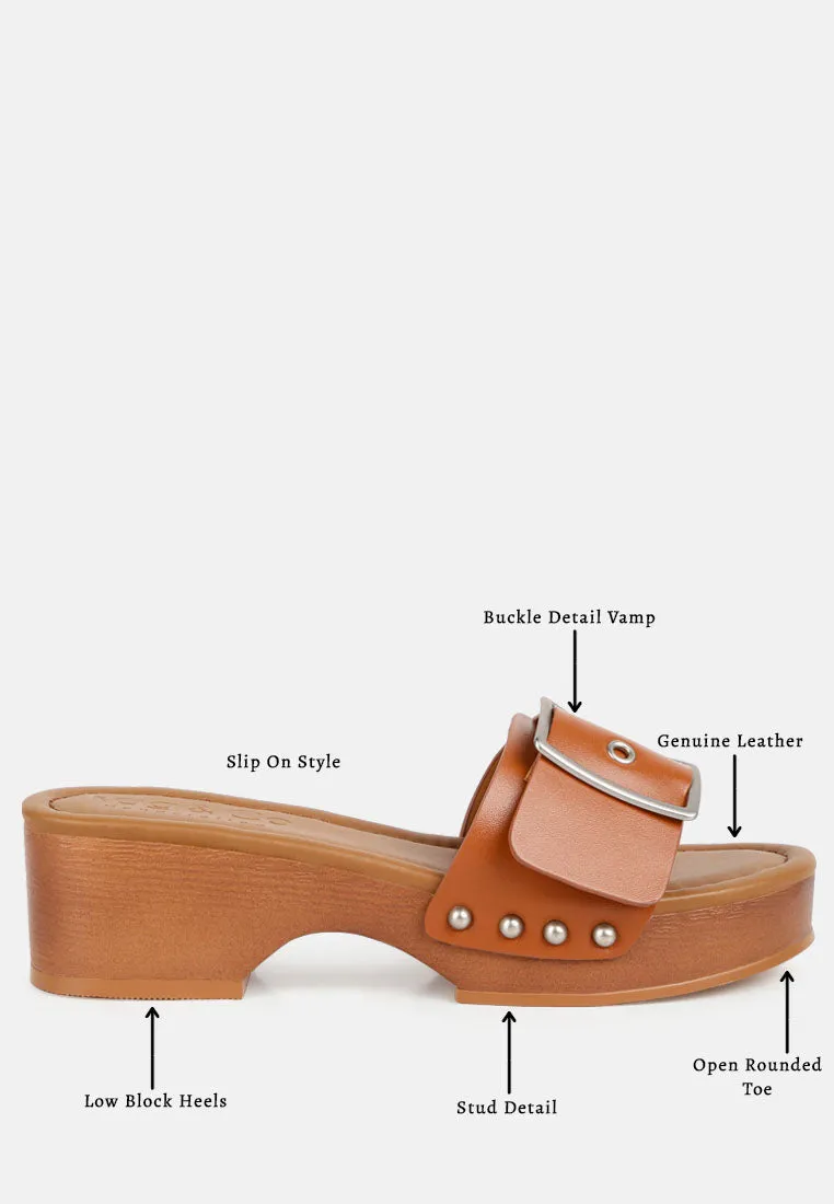 Mindy Buckle Strap Leather Slip Ons