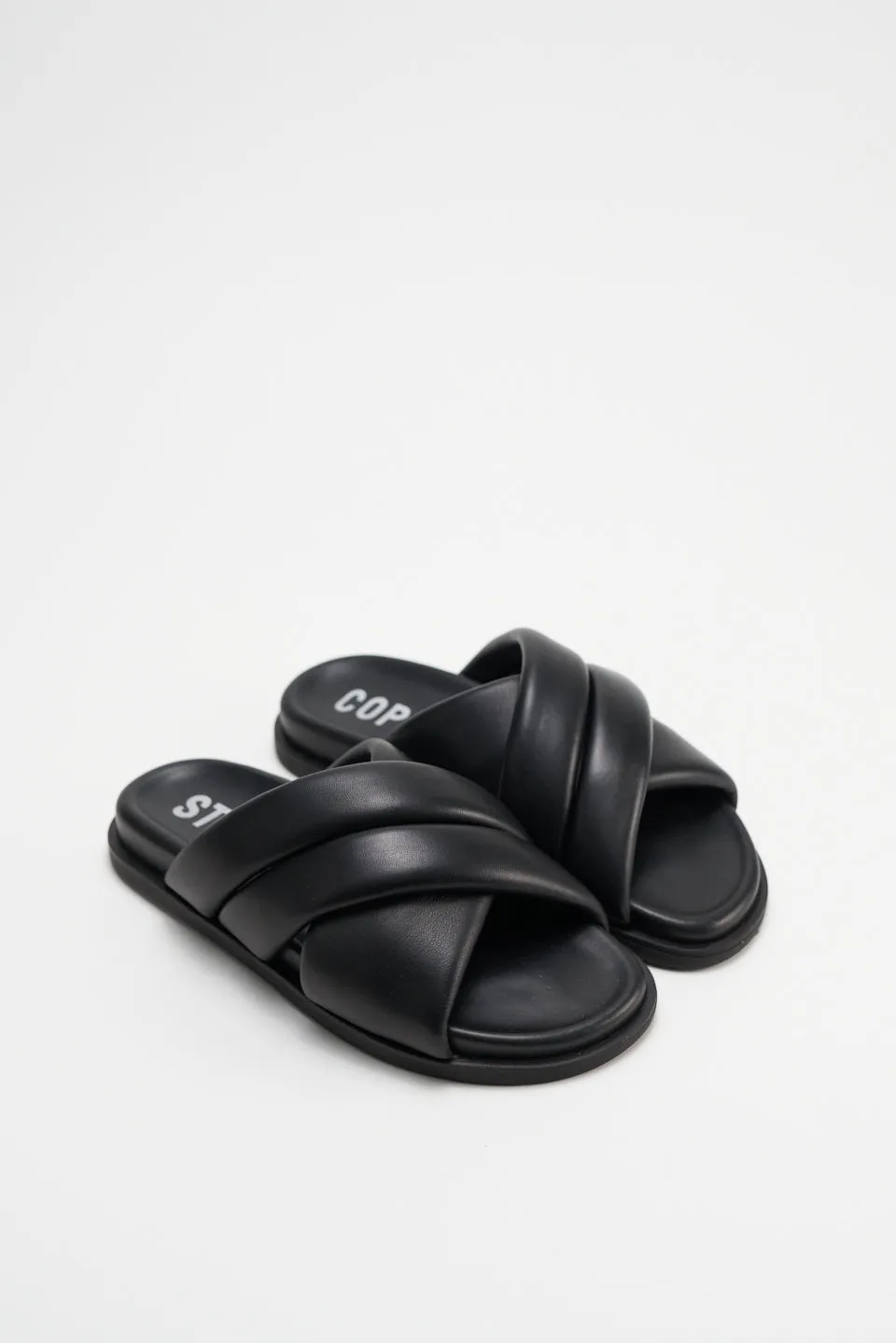 Nappa Black Chunky Slides Sandals