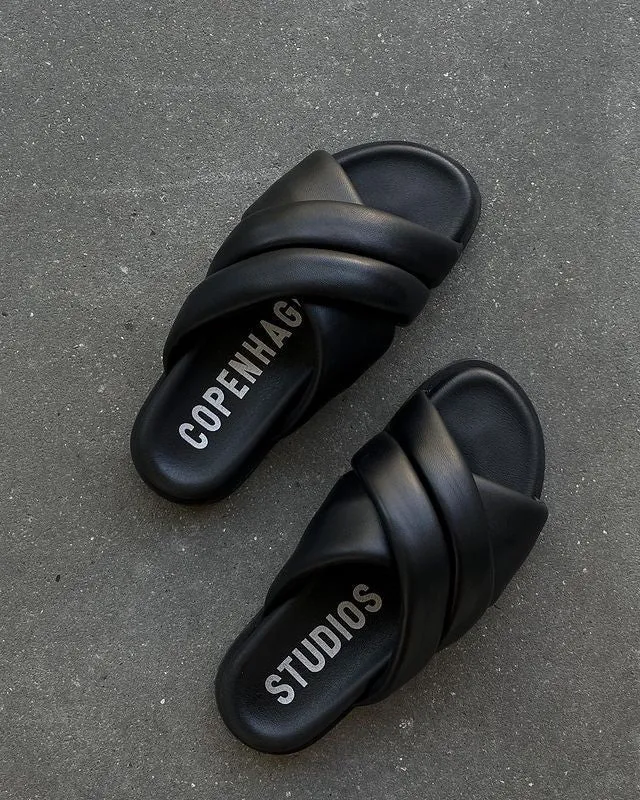 Nappa Black Chunky Slides Sandals