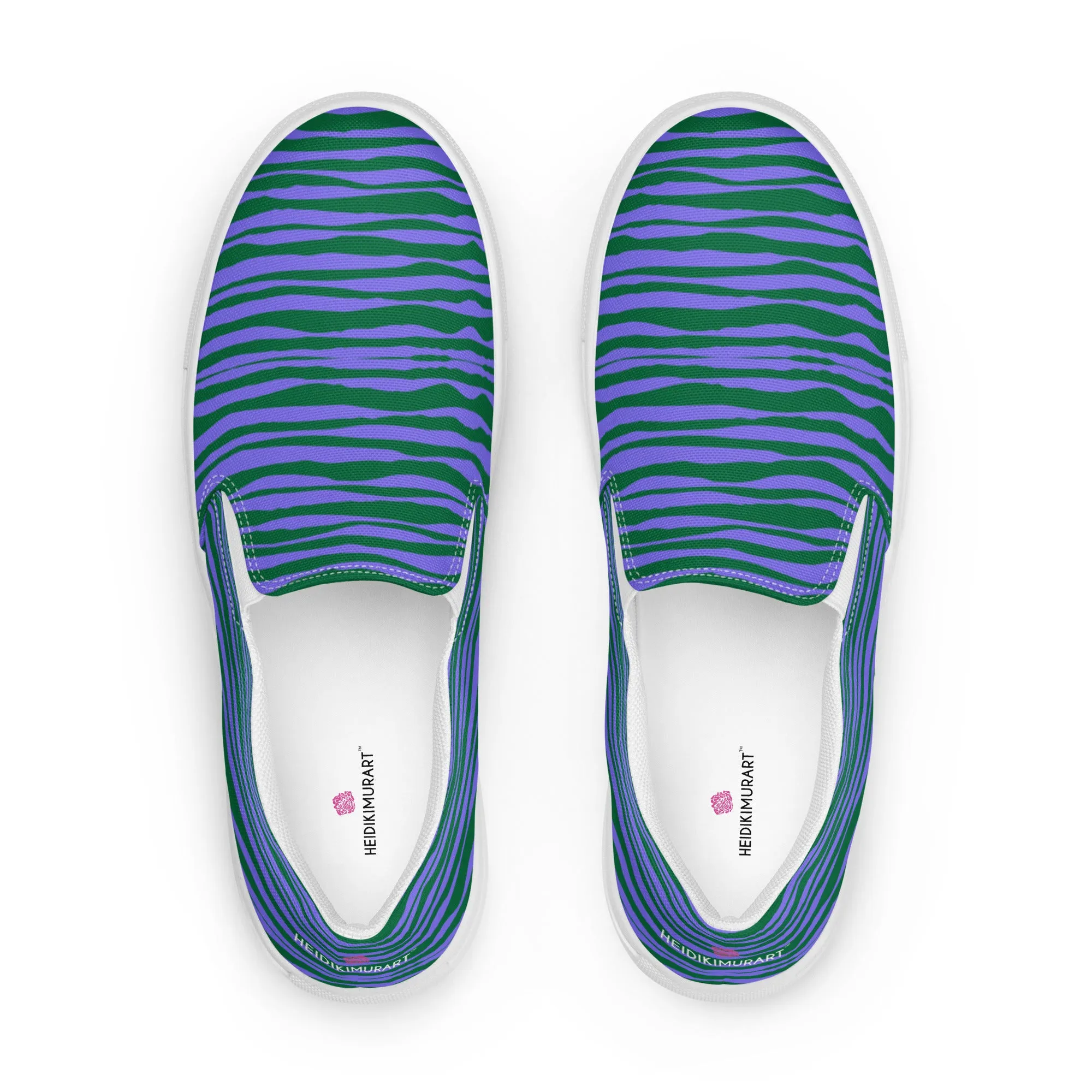 Purple Striped Women's Slip On, Purple Green Striped Print Women’s Slip-On Canvas Shoes (US Size: 5-12)