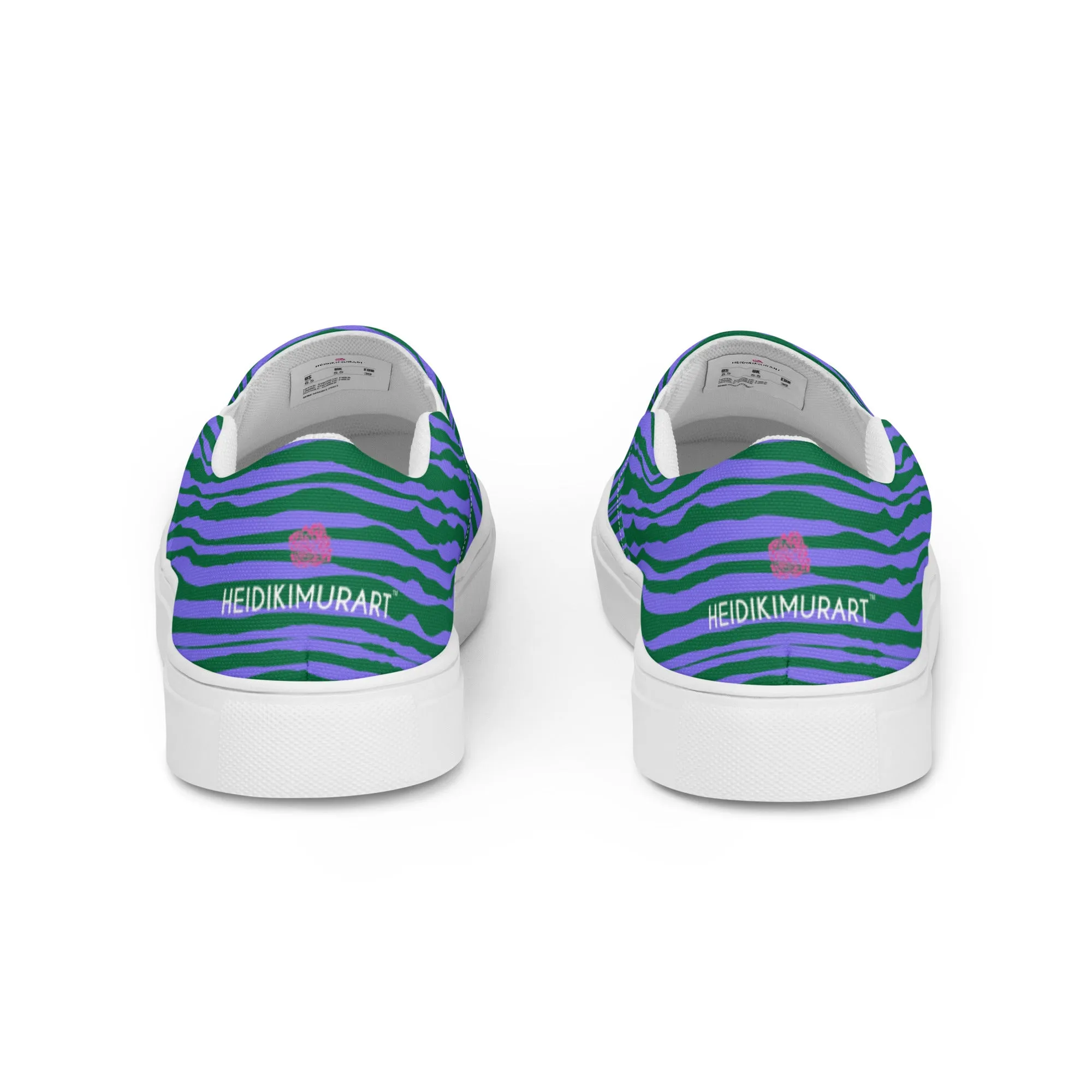 Purple Striped Women's Slip On, Purple Green Striped Print Women’s Slip-On Canvas Shoes (US Size: 5-12)