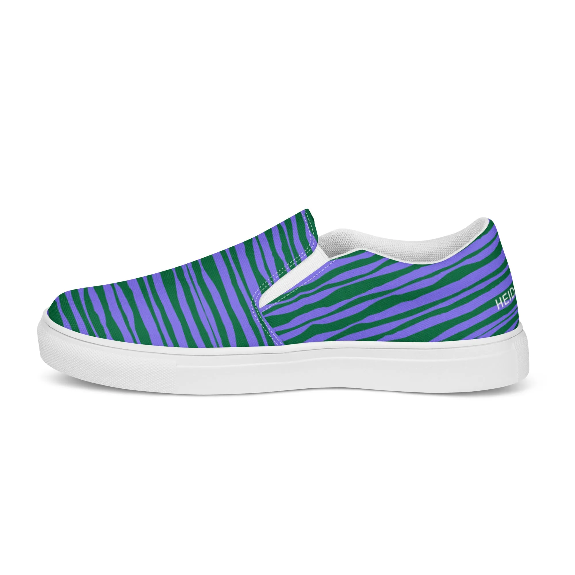 Purple Striped Women's Slip On, Purple Green Striped Print Women’s Slip-On Canvas Shoes (US Size: 5-12)