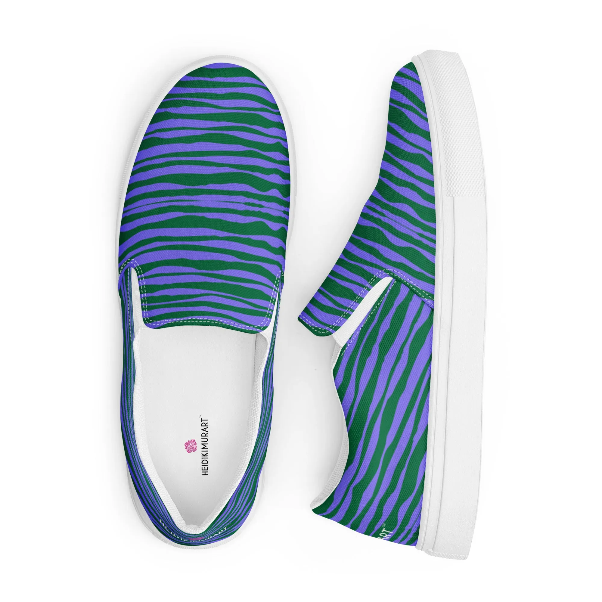 Purple Striped Women's Slip On, Purple Green Striped Print Women’s Slip-On Canvas Shoes (US Size: 5-12)