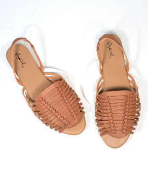 Retro Brown Woven Leatherette Sandal