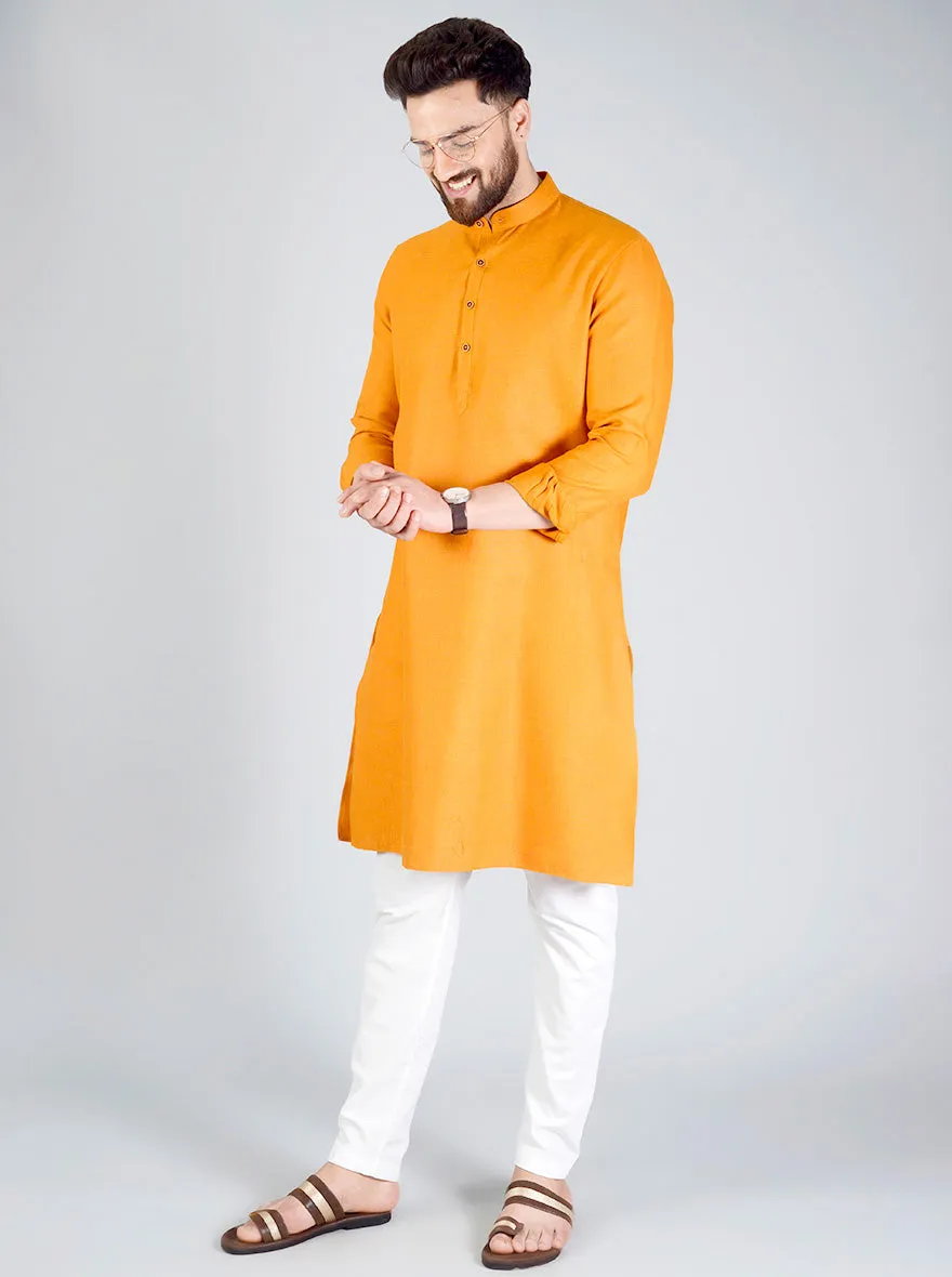 Saffron Orange Self Textured Regular fit Modi Kurta | Jadeblue