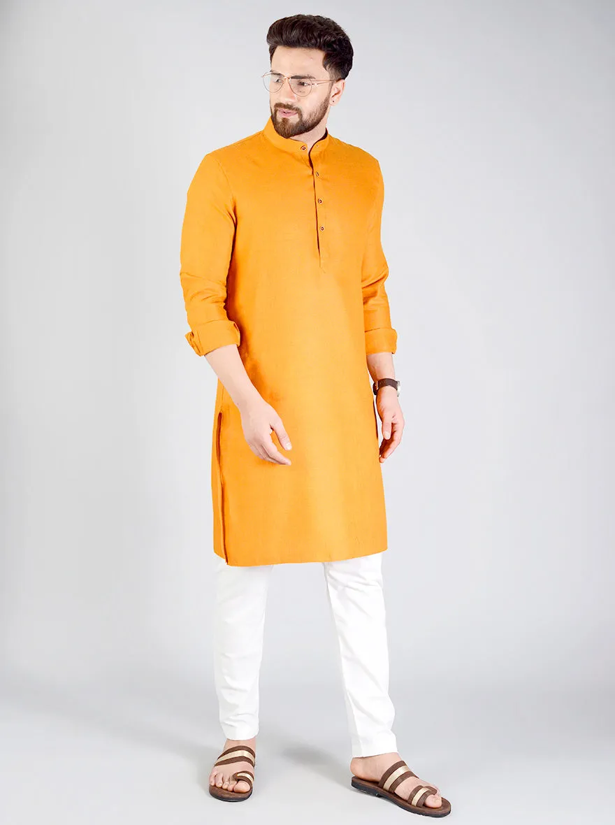 Saffron Orange Self Textured Regular fit Modi Kurta | Jadeblue