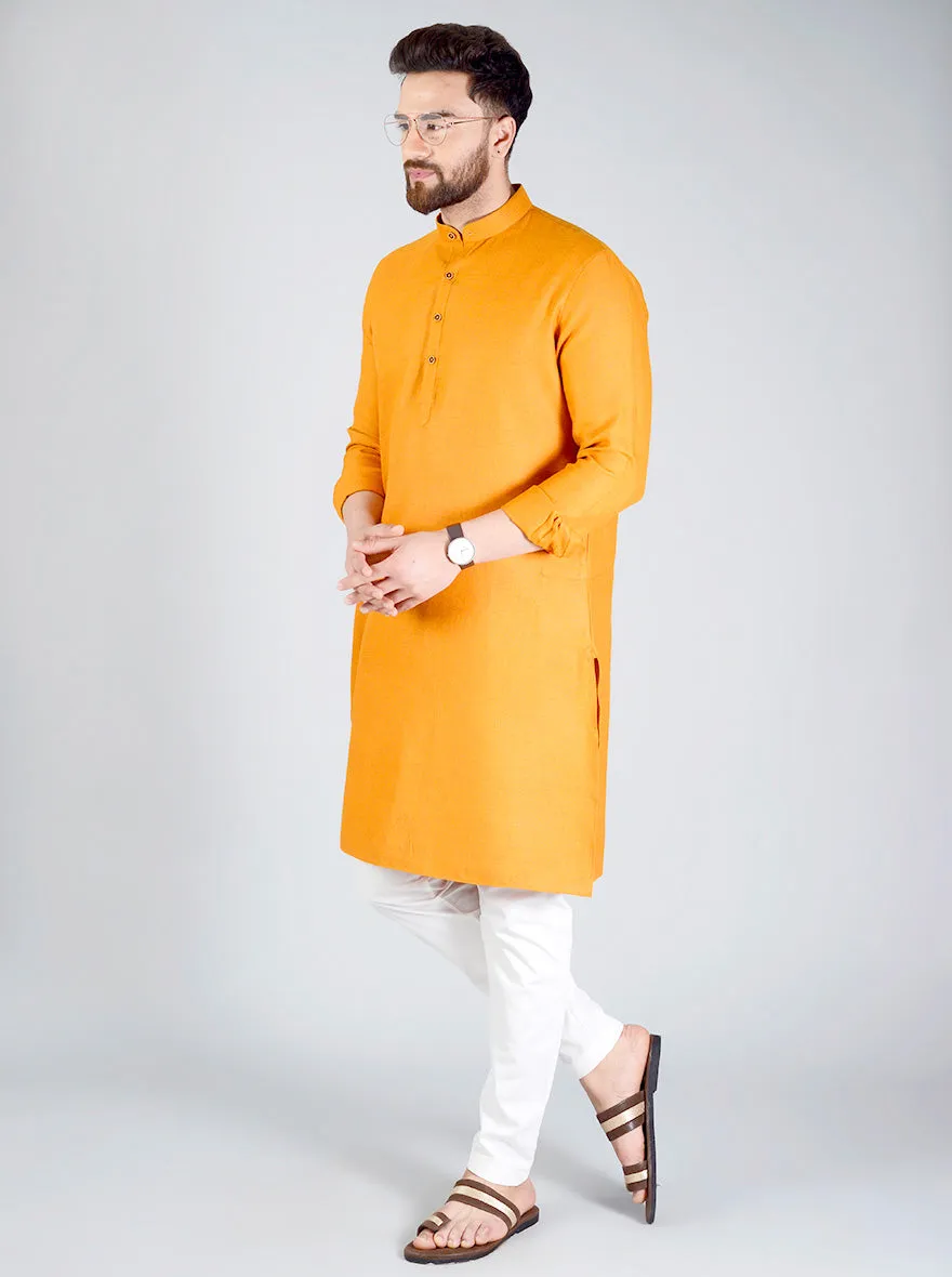 Saffron Orange Self Textured Regular fit Modi Kurta | Jadeblue