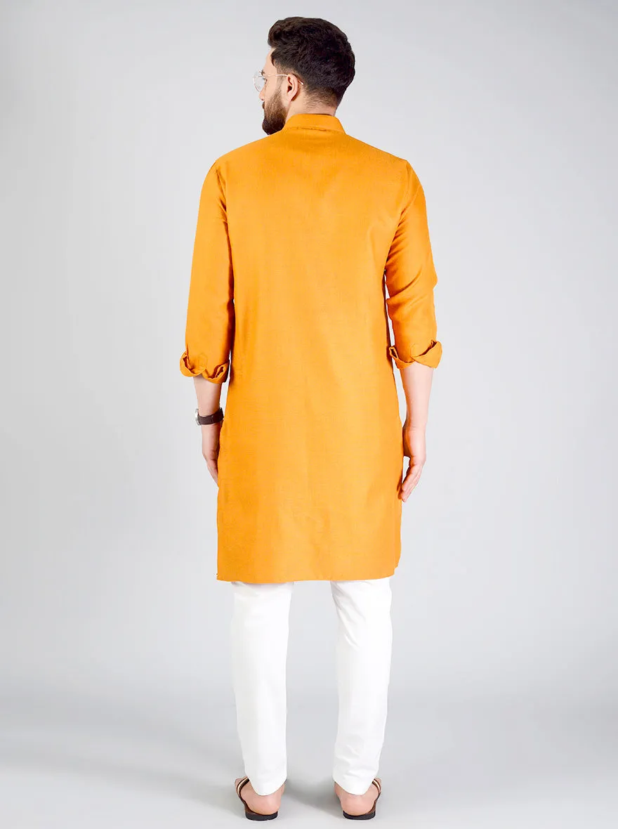 Saffron Orange Self Textured Regular fit Modi Kurta | Jadeblue