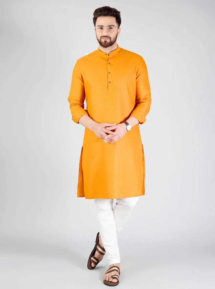 Saffron Orange Self Textured Regular fit Modi Kurta | Jadeblue