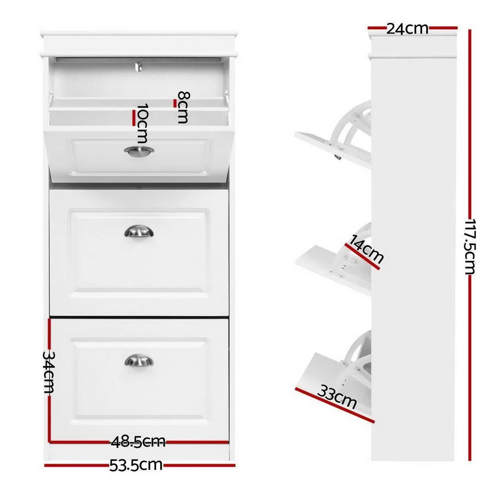 Shoe Cabinet Shoes Storage Rack White Organiser Shelf Cupboard 18 Pairs Drawer