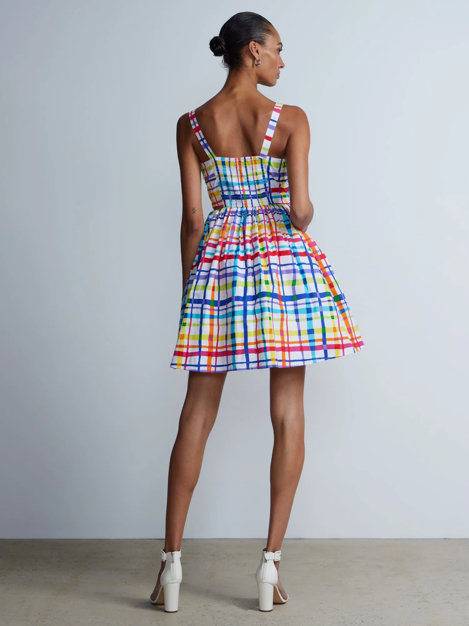 Sleeveless Scoop Neck Plaid Flare Dress