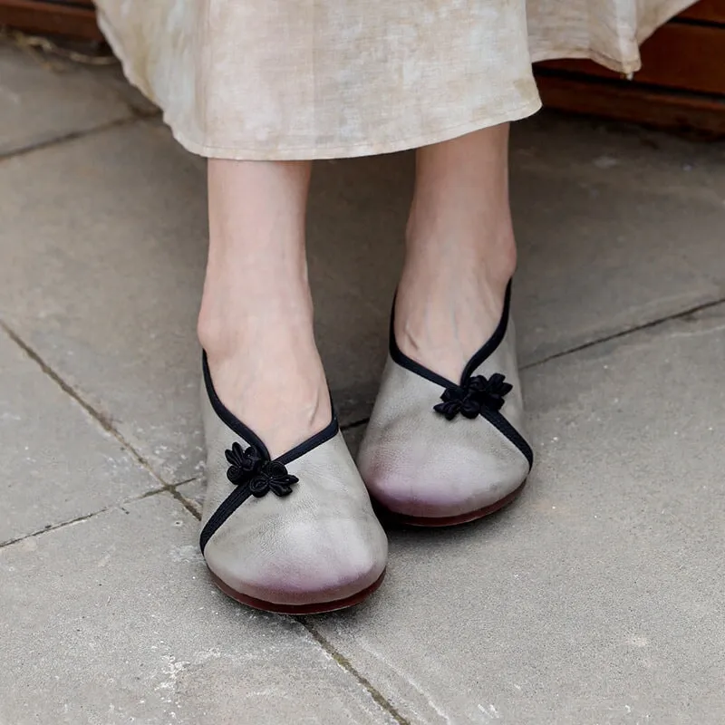 Soft Leather loafers Breathable Slip Ons With Frogs in Red/Grey