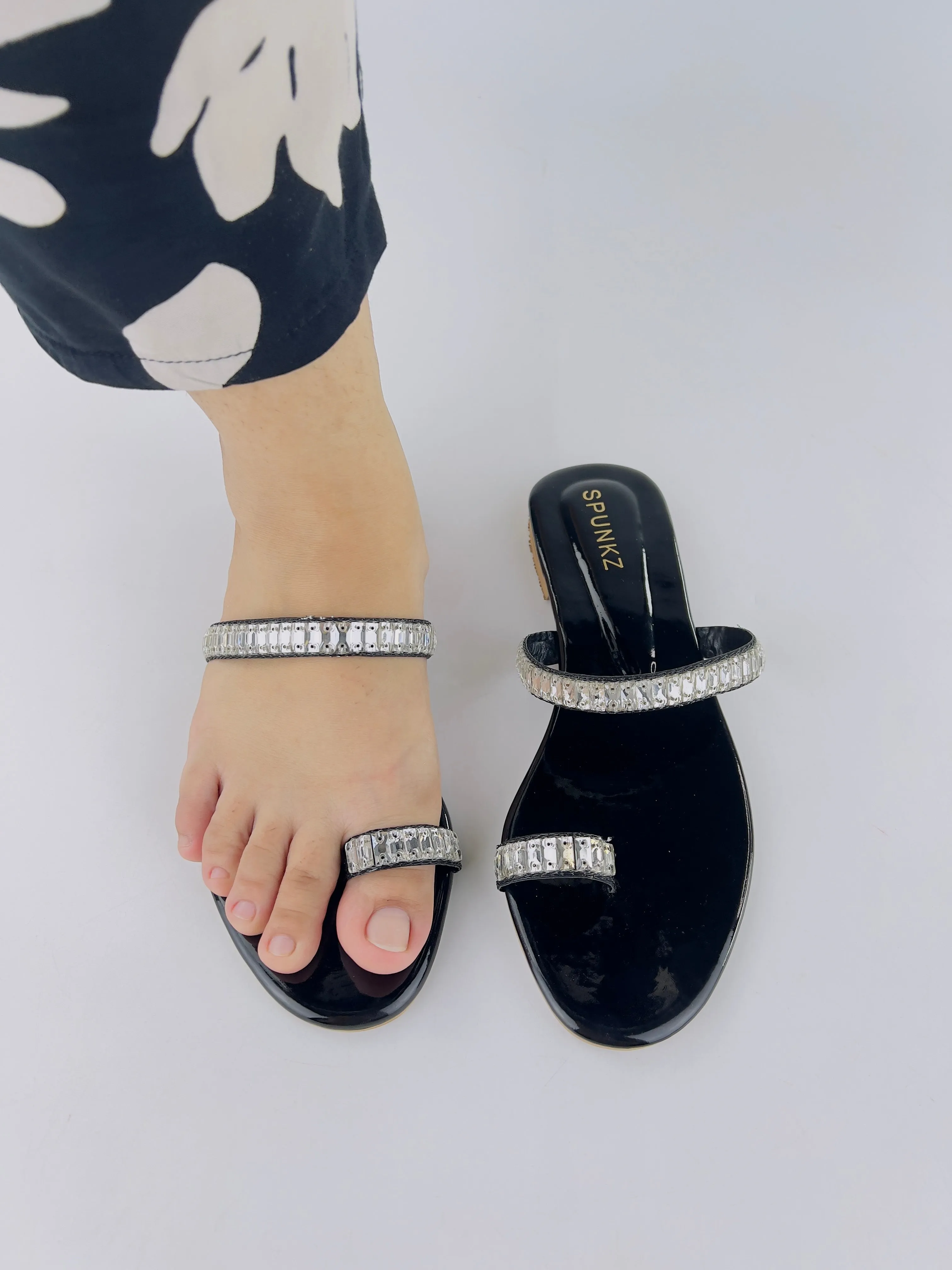 Spunkz Chunky Crystal Strap Black Sandal