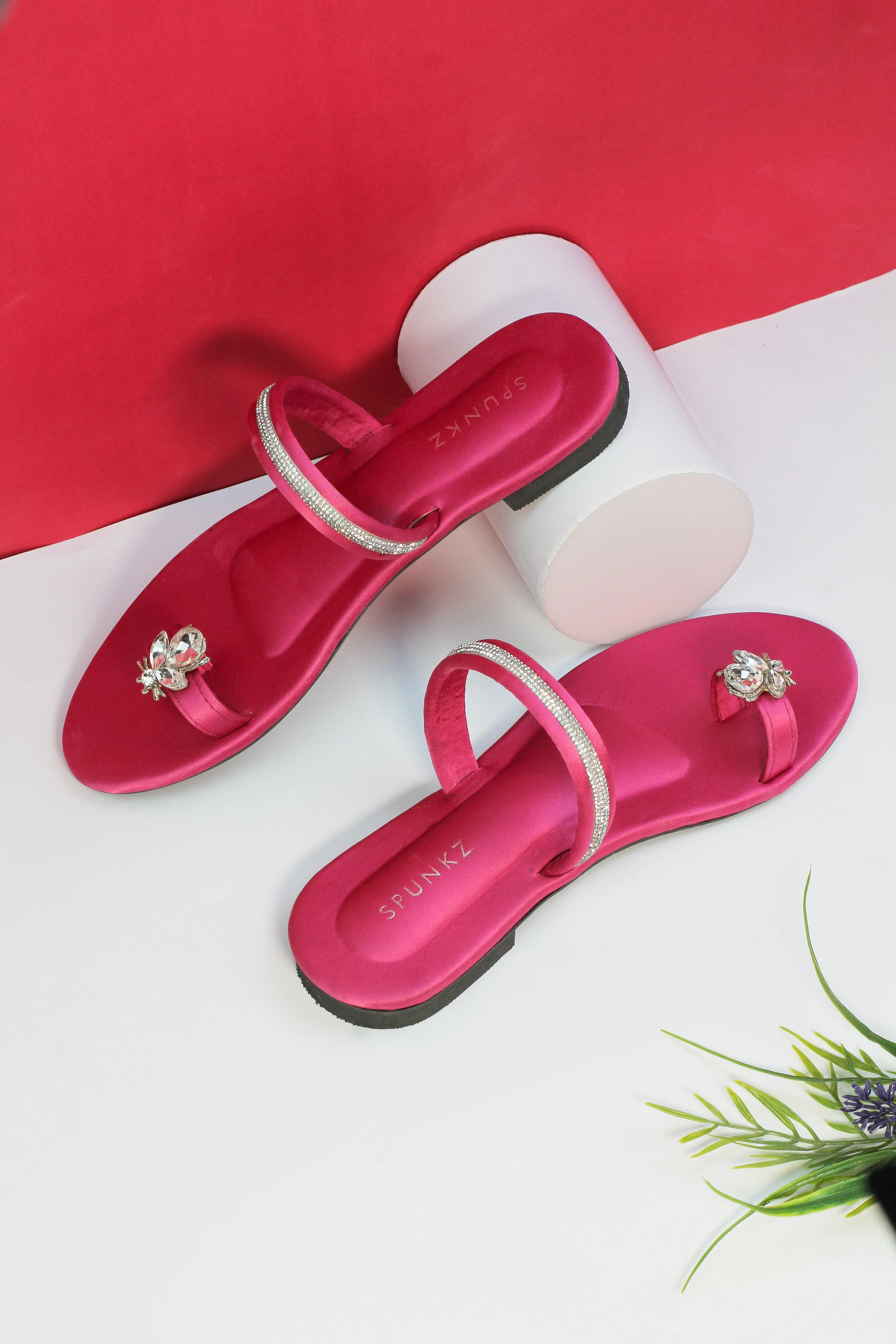 Spunkz Hot Pink Sparkling Broad Straps Flats