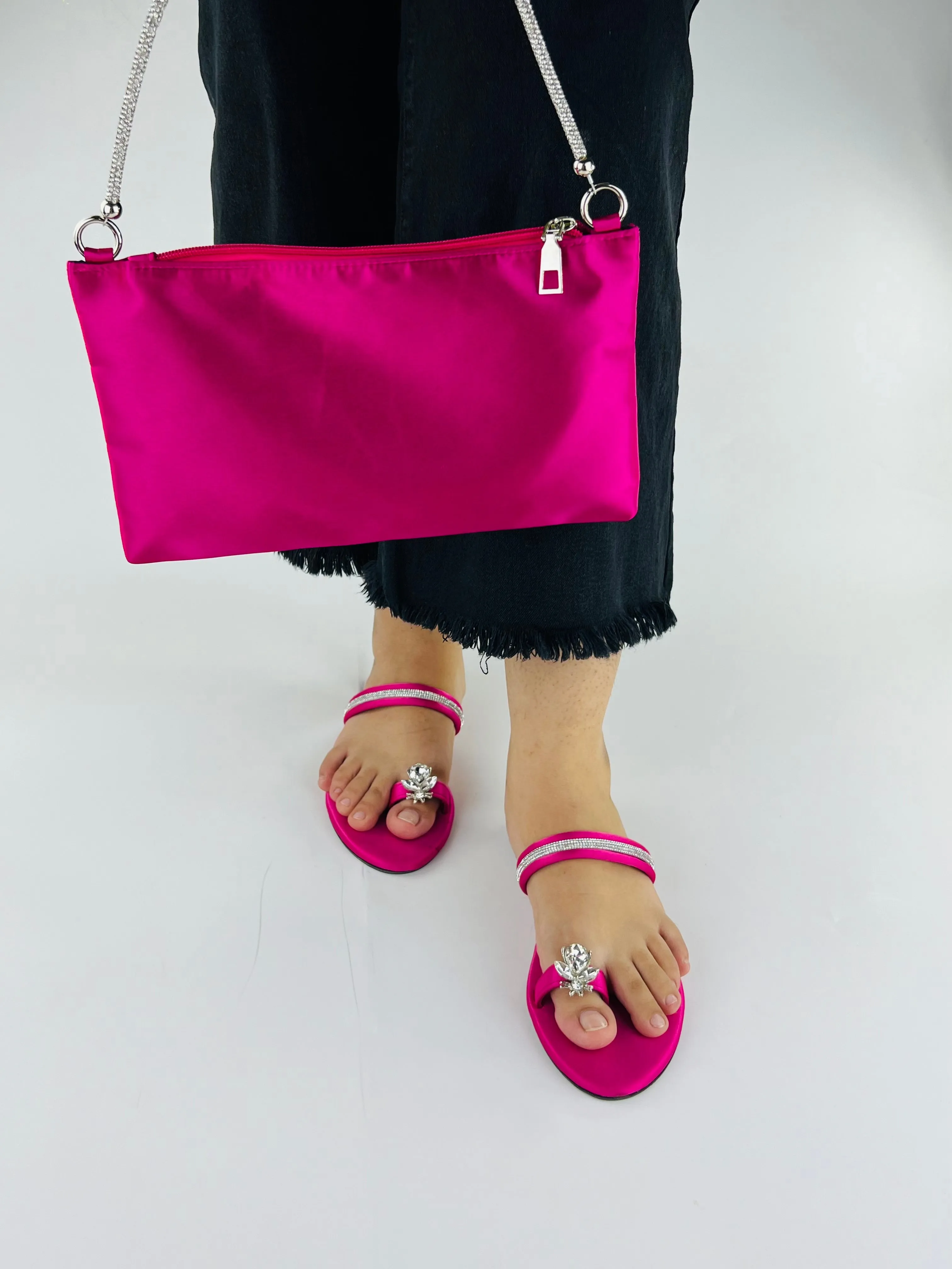 Spunkz Hot Pink Sparkling Broad Straps Flats