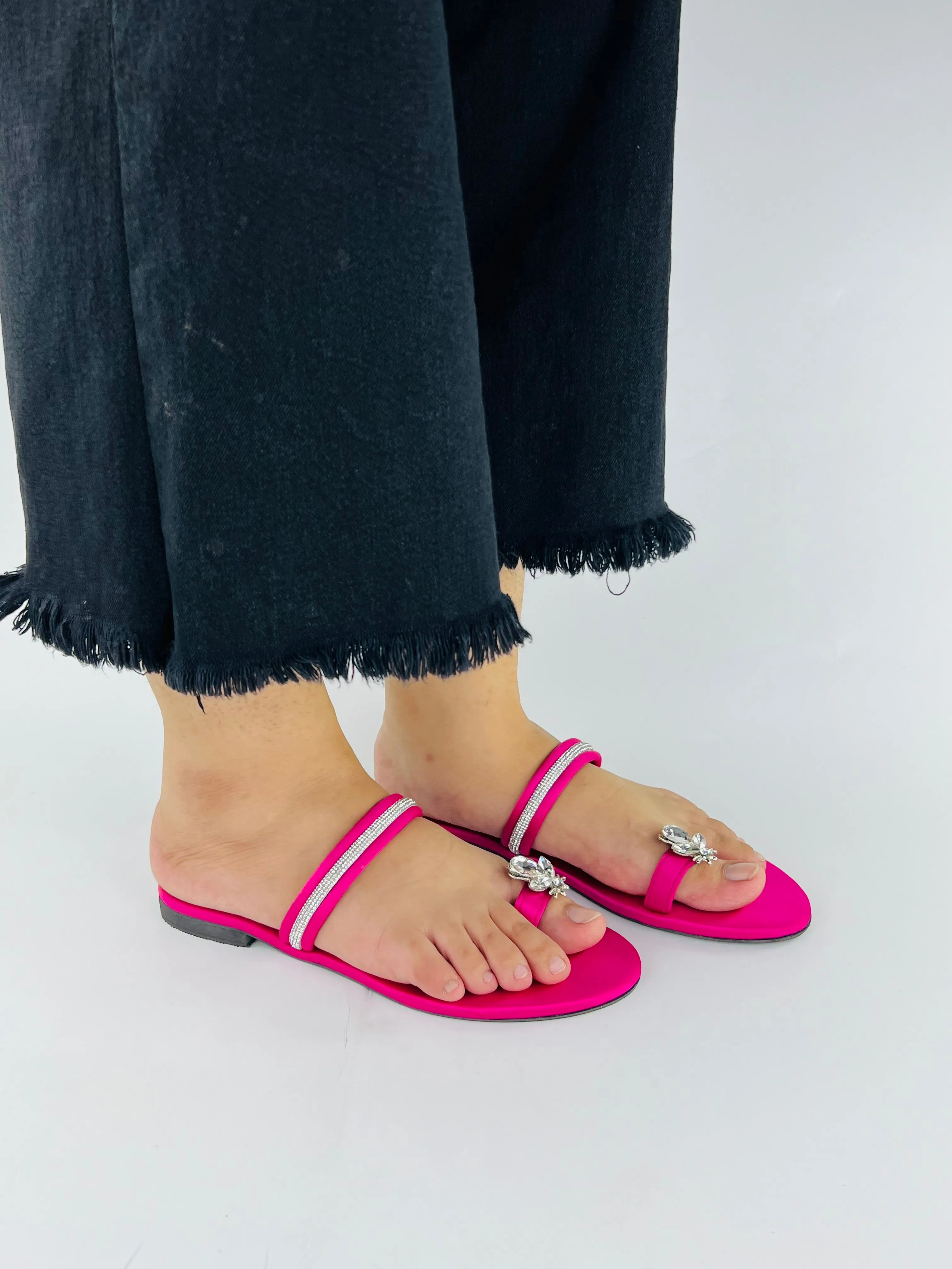 Spunkz Hot Pink Sparkling Broad Straps Flats