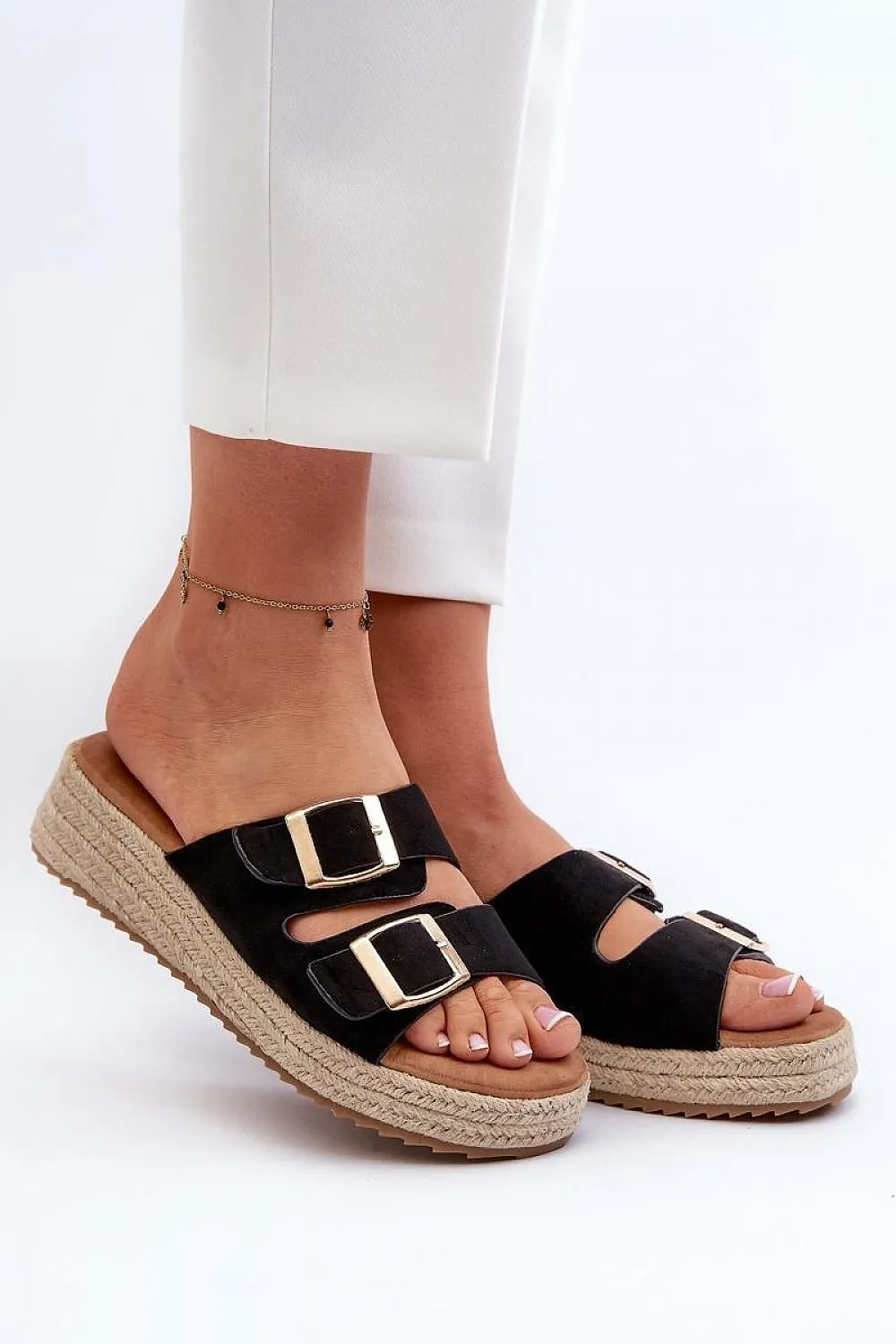 TEEK - Double Buckle Strap Straw Sole Sandals