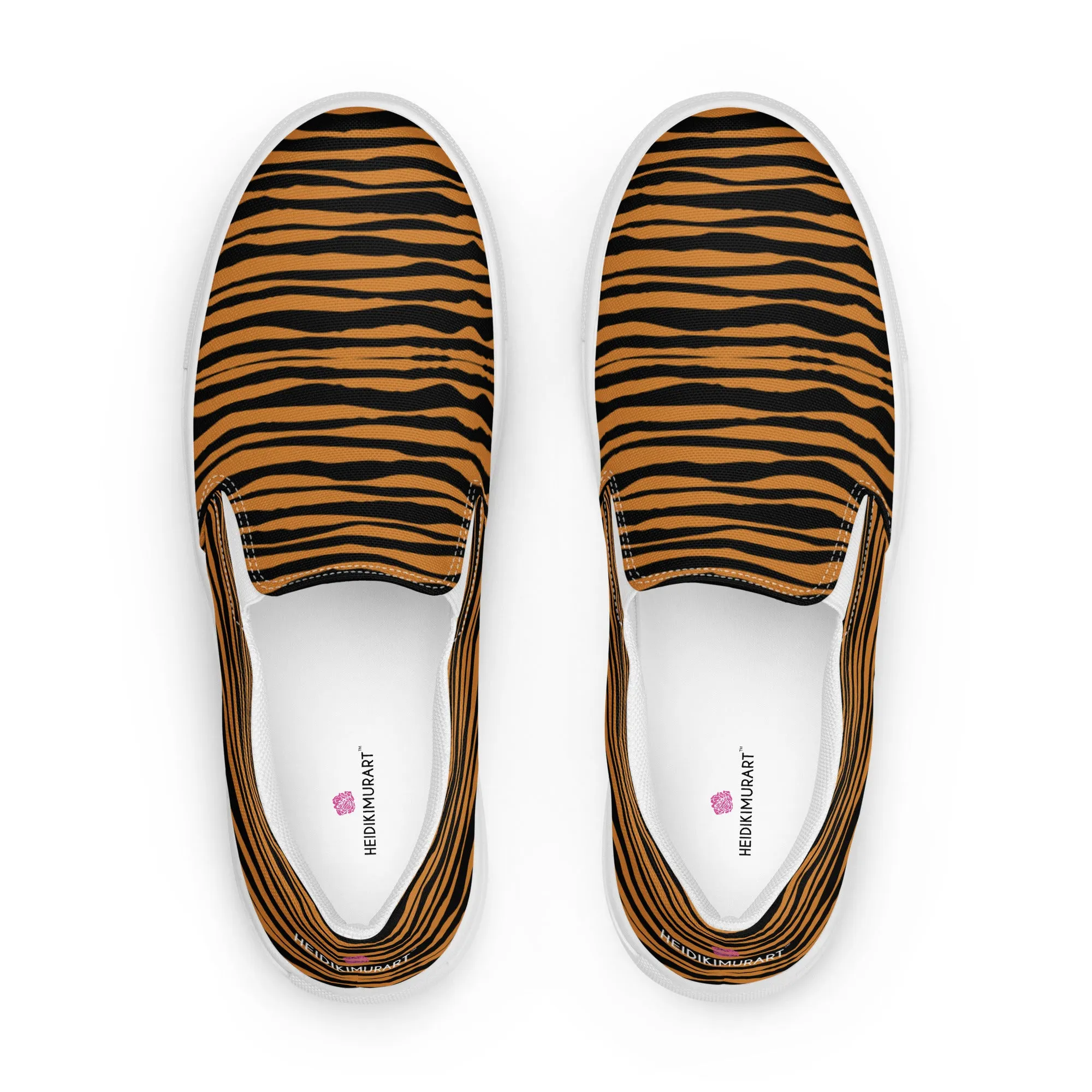 Tiger Striped Women's Slip Ons, Brown Tiger Animal Print Women’s Slip-On Canvas Shoes (US Size: 5-12)