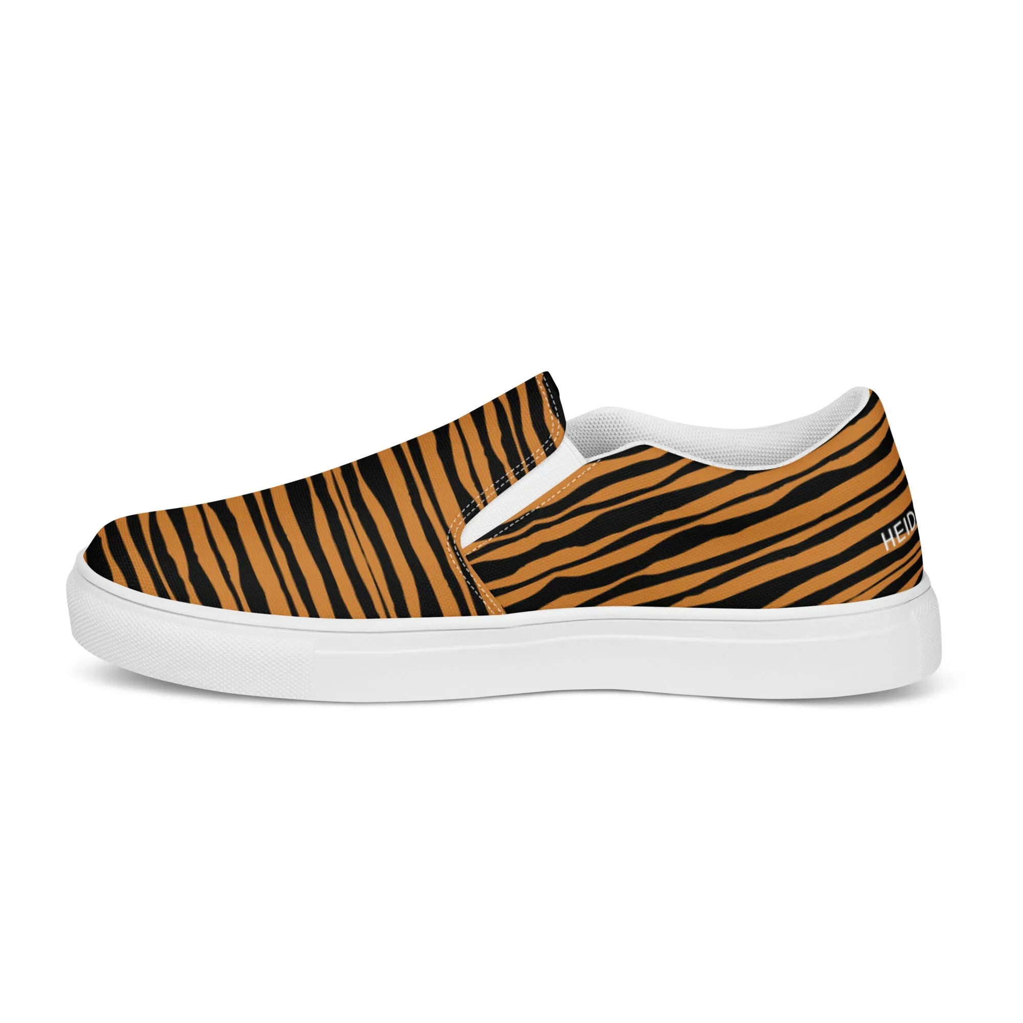 Tiger Striped Women's Slip Ons, Brown Tiger Animal Print Women’s Slip-On Canvas Shoes (US Size: 5-12)