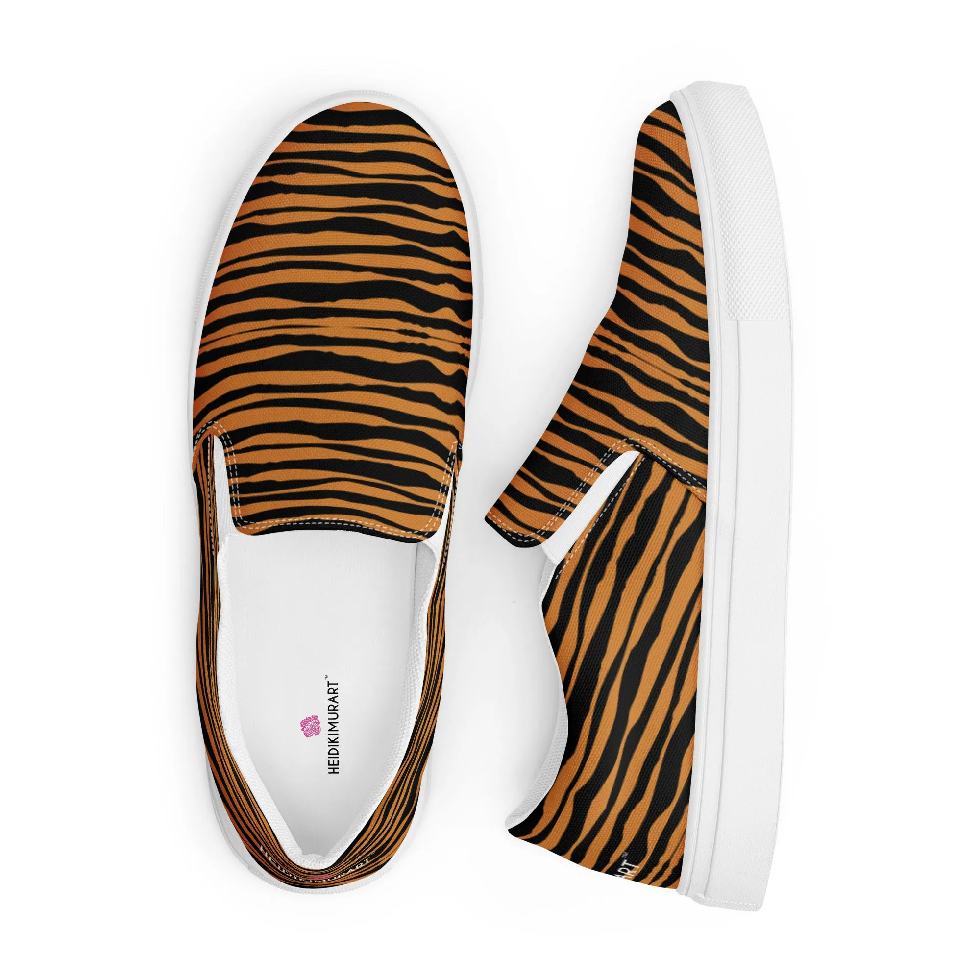 Tiger Striped Women's Slip Ons, Brown Tiger Animal Print Women’s Slip-On Canvas Shoes (US Size: 5-12)