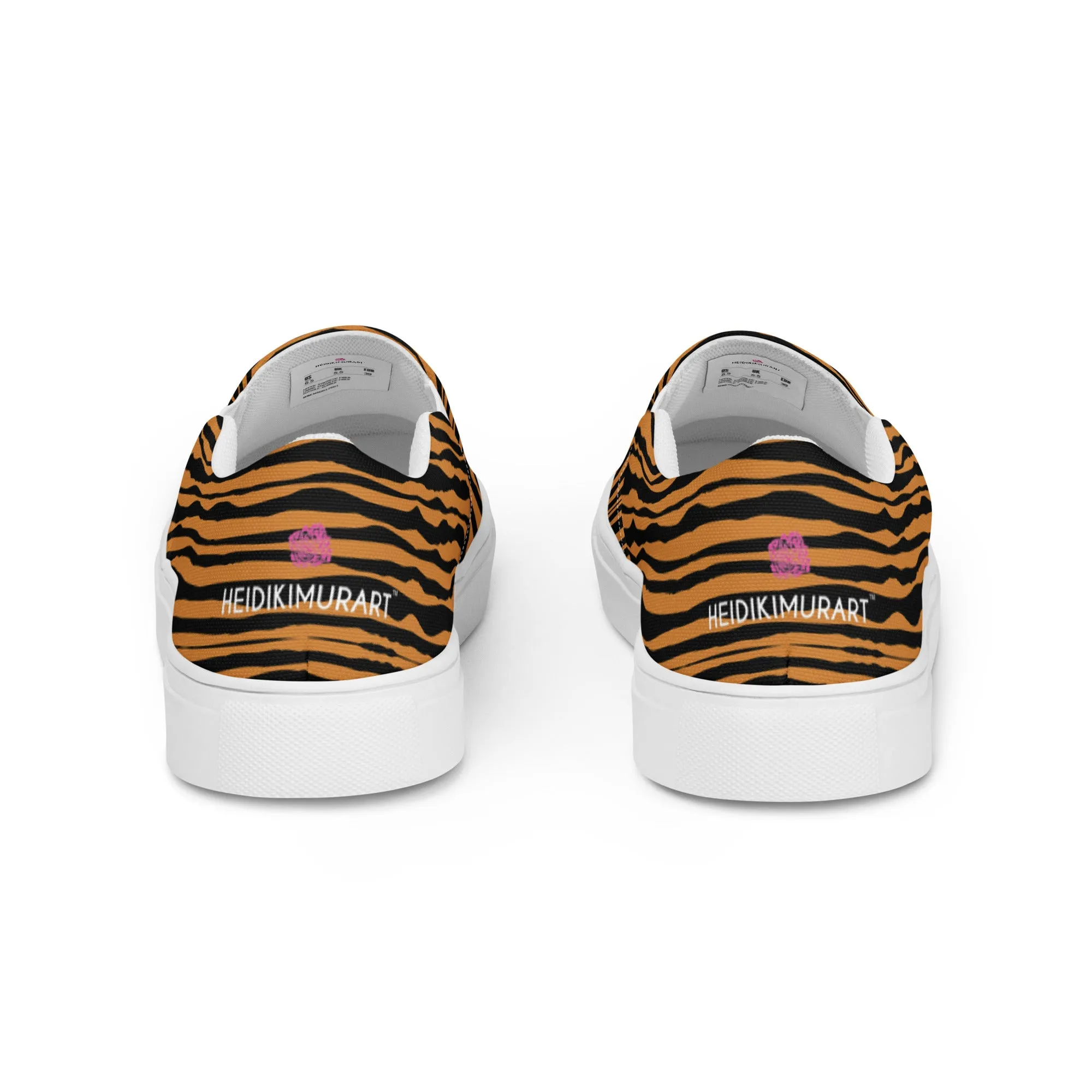 Tiger Striped Women's Slip Ons, Brown Tiger Animal Print Women’s Slip-On Canvas Shoes (US Size: 5-12)