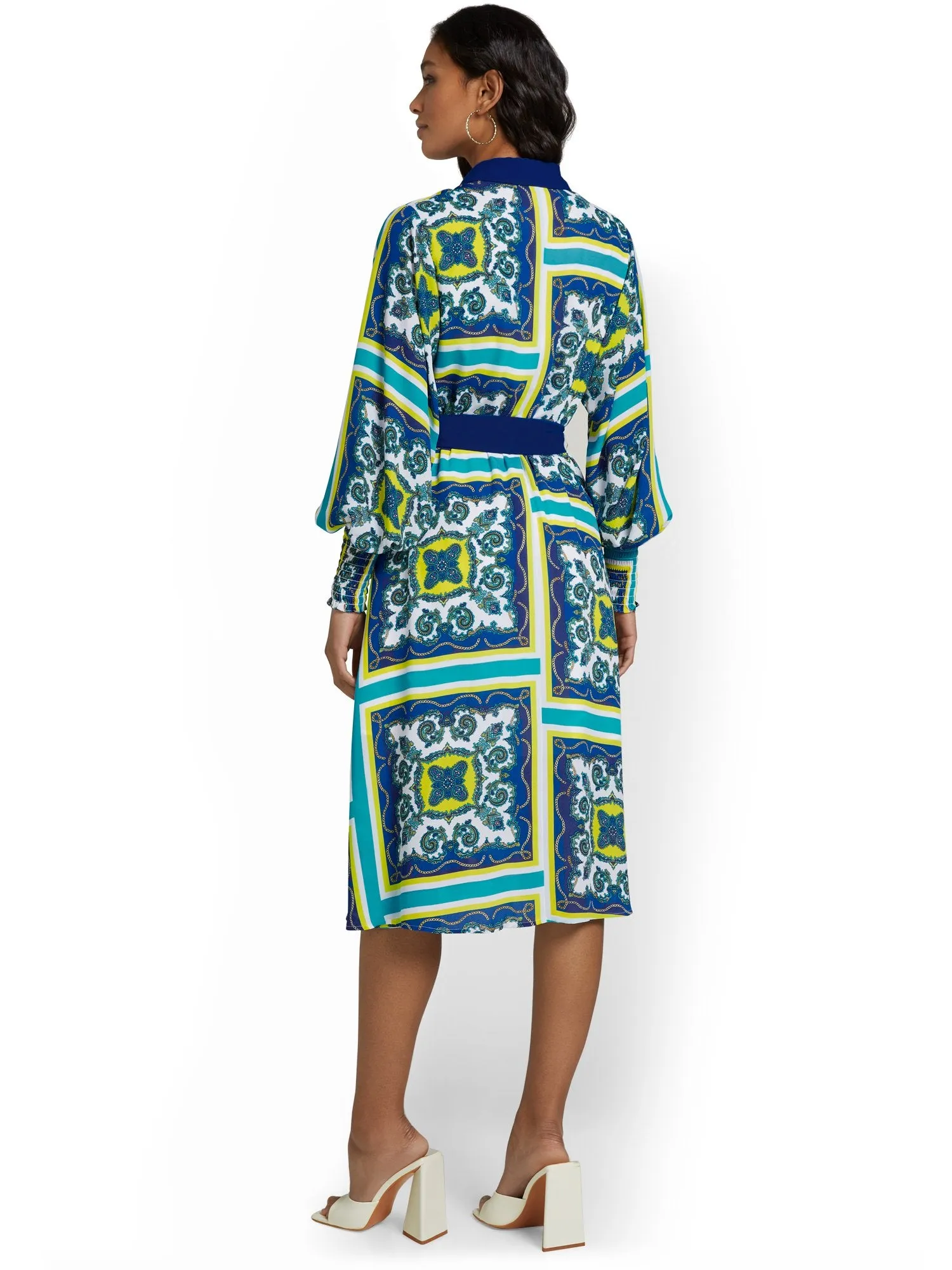 Tile-Print Belted Shirtdress