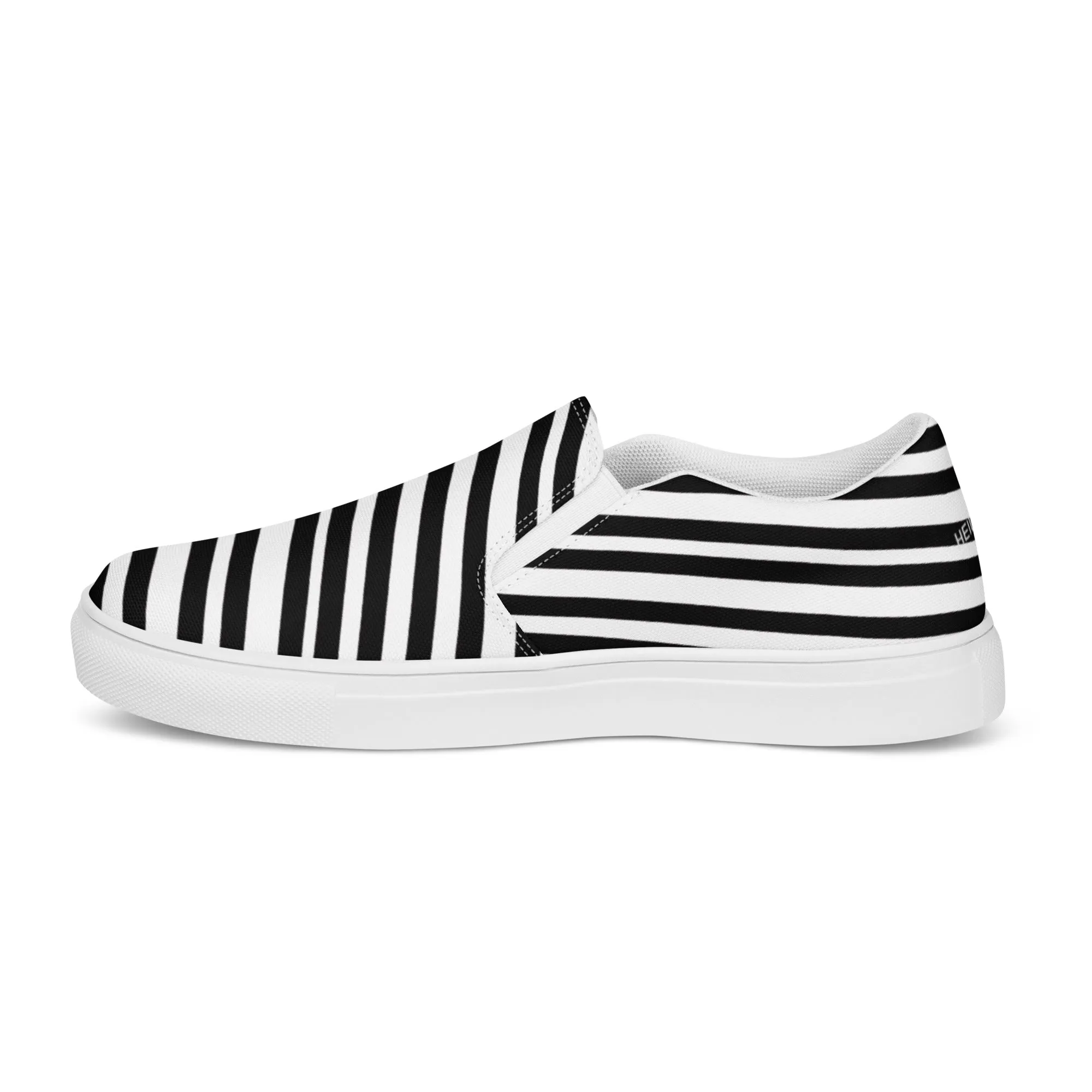 White Black Striped Women's Shoes, Diagonally Striped Print Women’s Slip-On Canvas Shoes (US Size: 5-12)