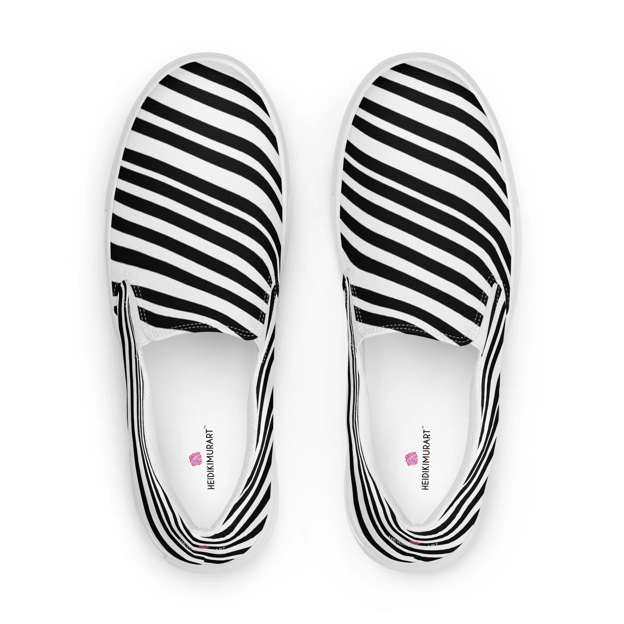 White Black Striped Women's Shoes, Diagonally Striped Print Women’s Slip-On Canvas Shoes (US Size: 5-12)