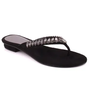 Women “NALAH” Sparkle Stones Thong Slip On Flats