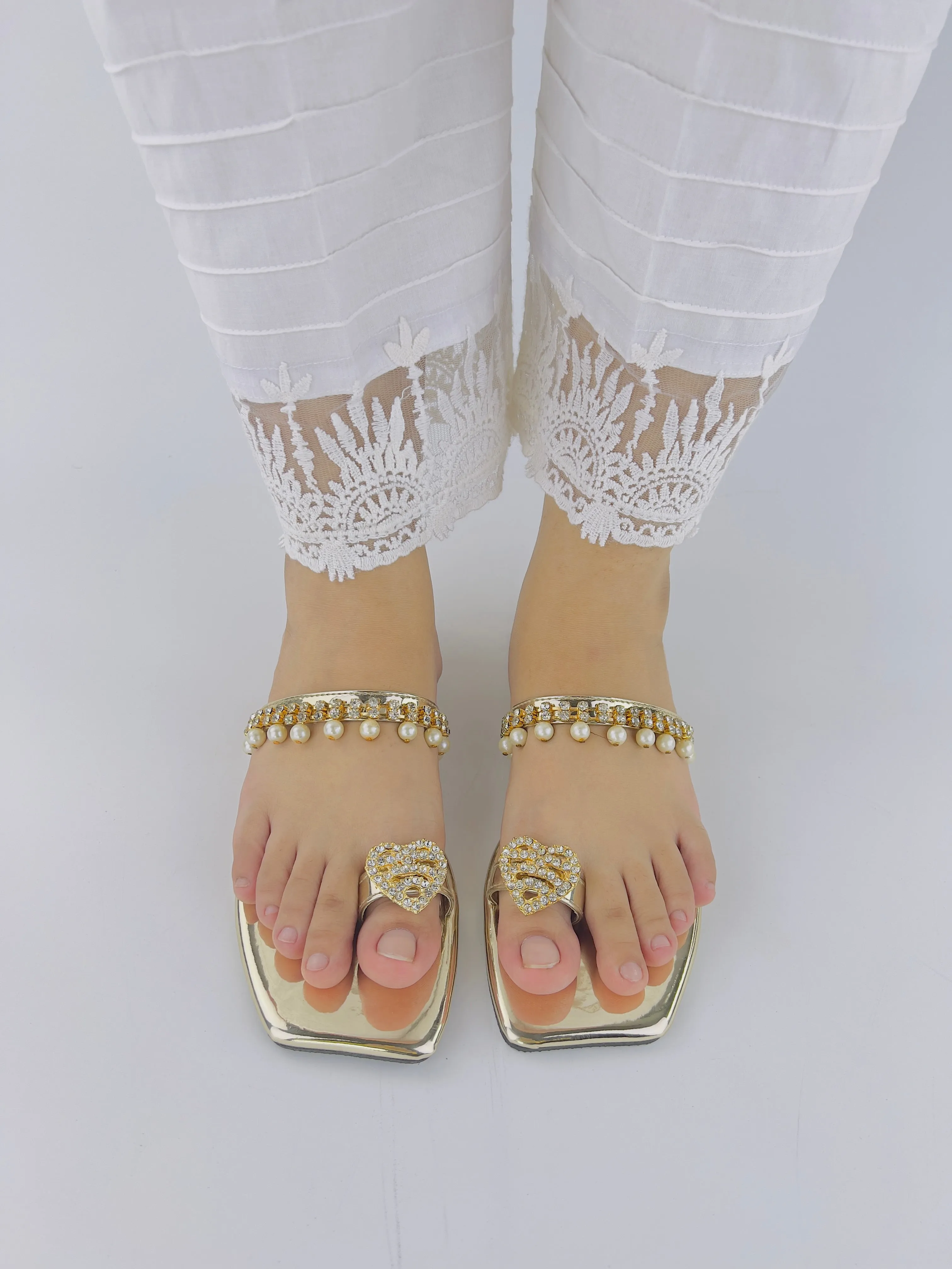 Zoe Golden Party Wear Slip-On Slides