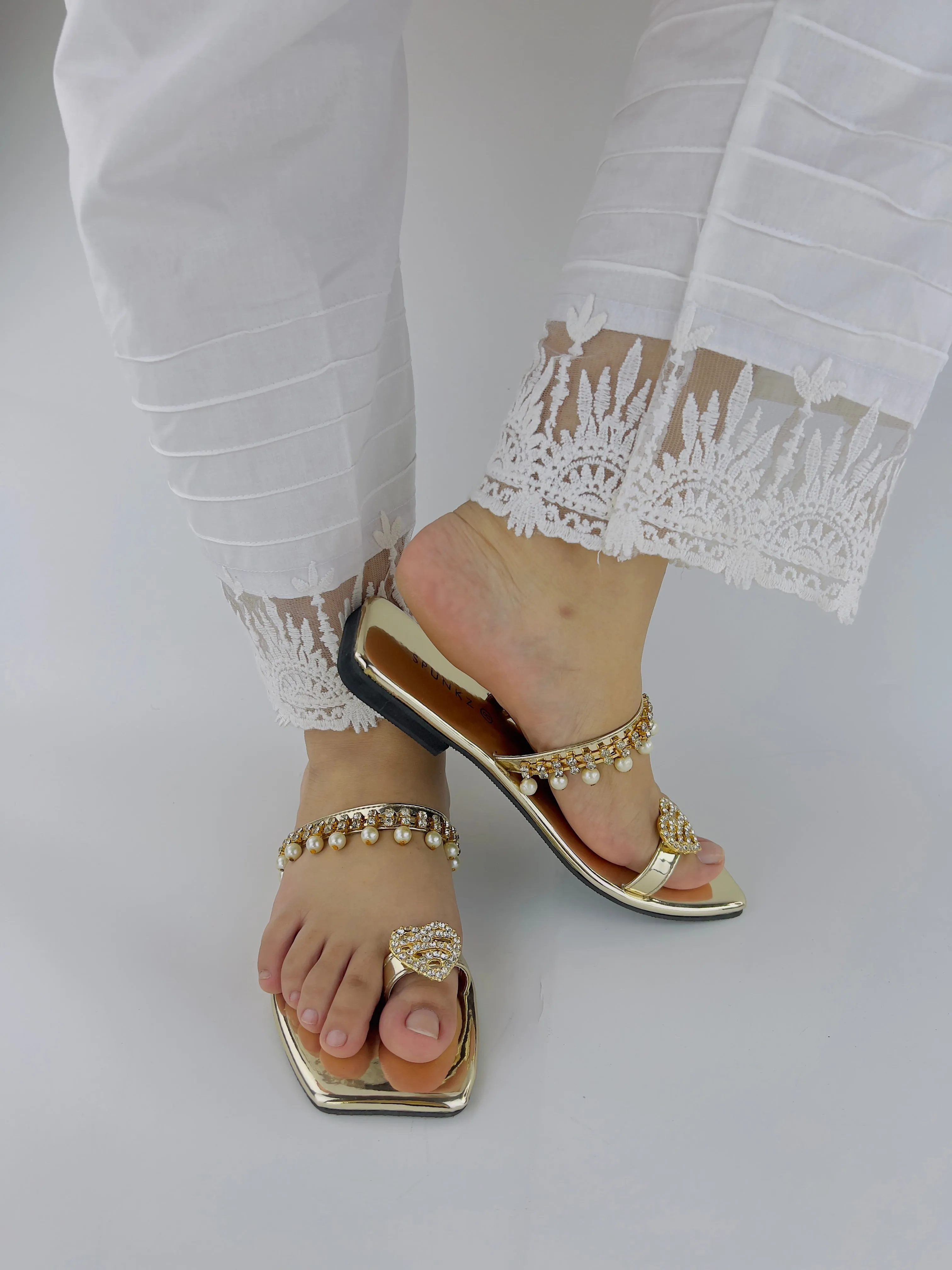 Zoe Golden Party Wear Slip-On Slides