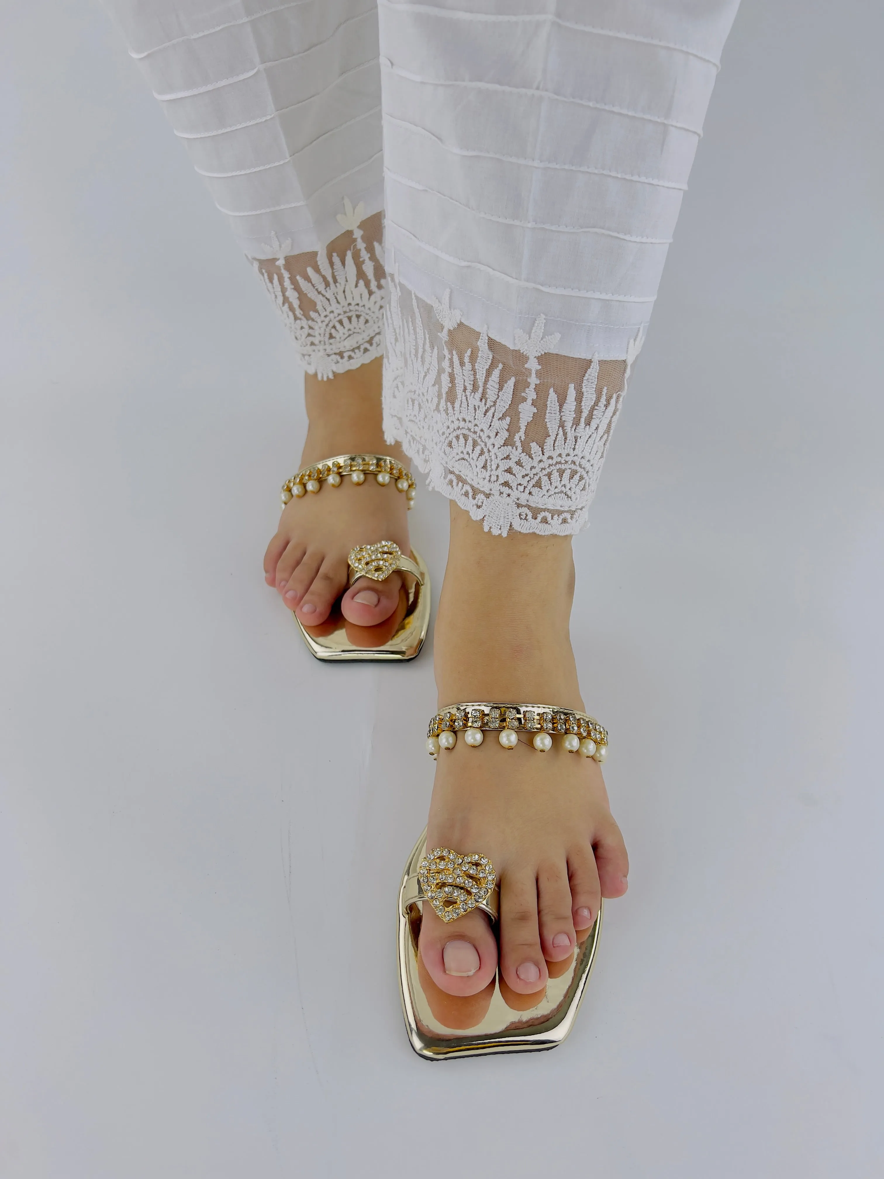 Zoe Golden Party Wear Slip-On Slides