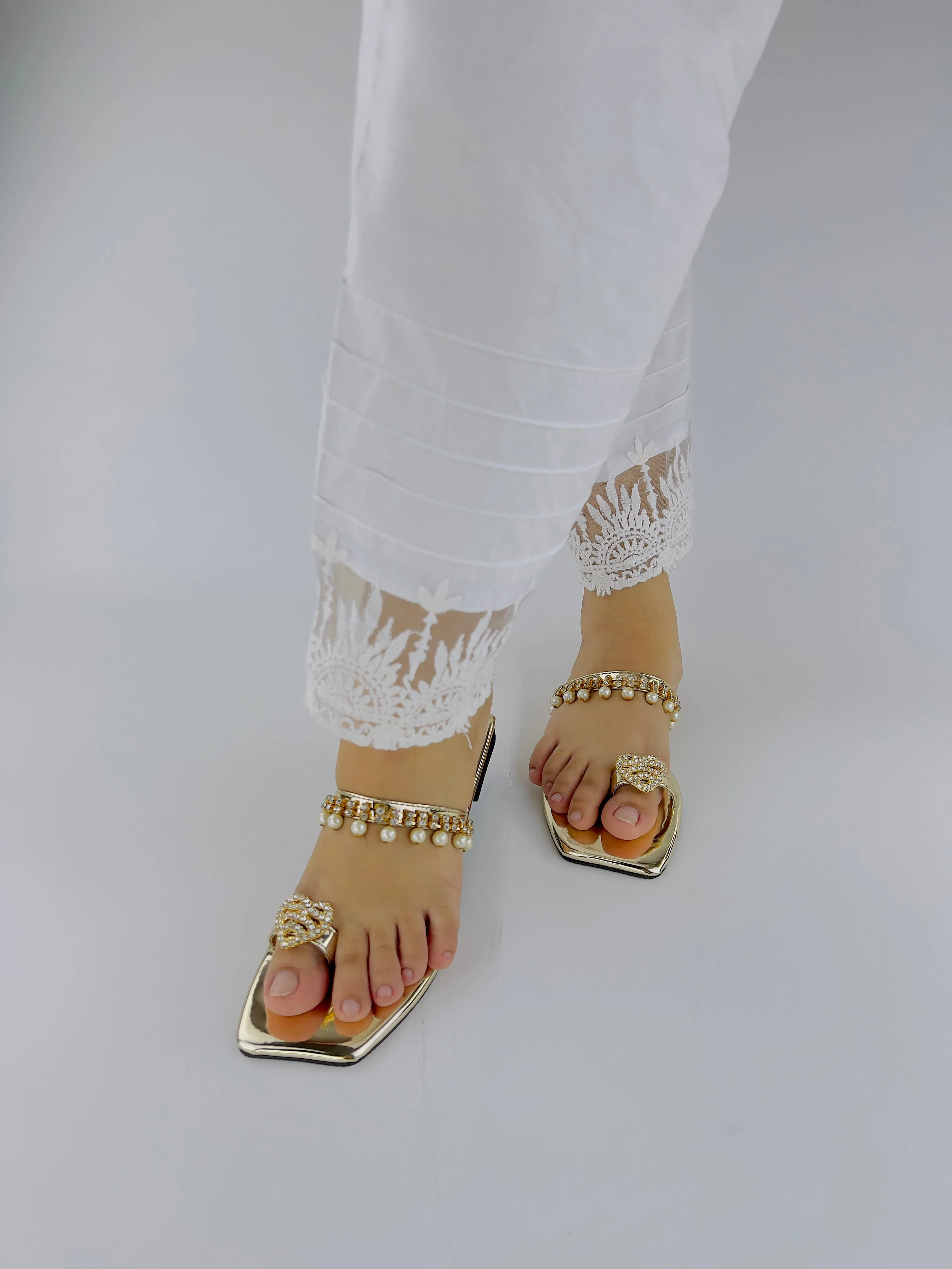 Zoe Golden Party Wear Slip-On Slides